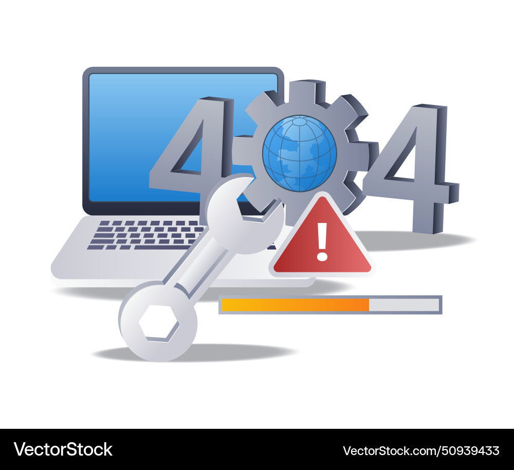 Computer repair error code 404 flat isometric 3d Computer repair error code 404 flat isometric 3d Vector Image