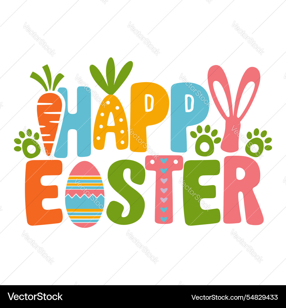 Happy easter typography with bunny ears and carrot Happy easter typography with bunny ears and carrot vector image