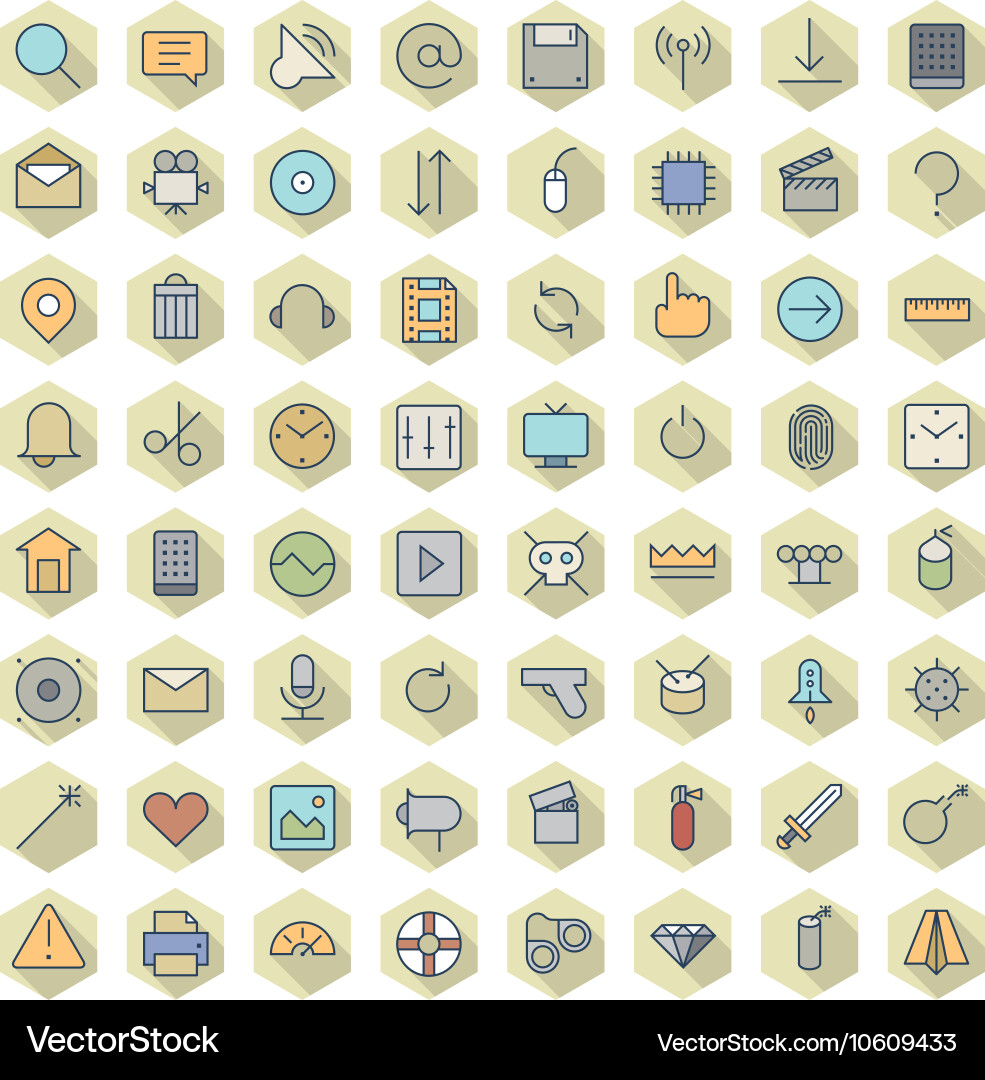 Hexagonal Line Icons - UI Kit Vector Image