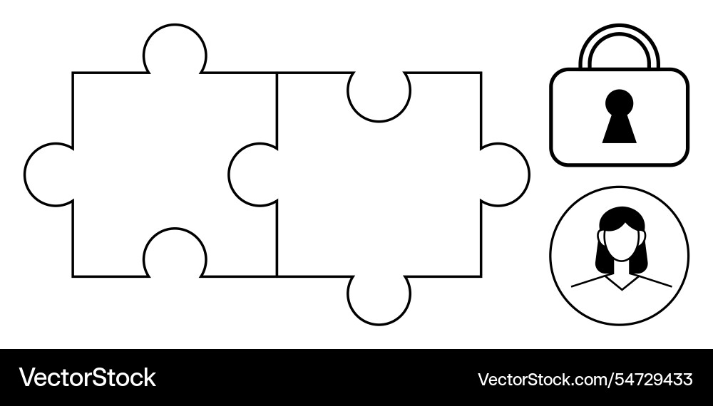 Puzzle pieces connecting with lock and user icon Puzzle pieces connecting with lock and user icon vector image