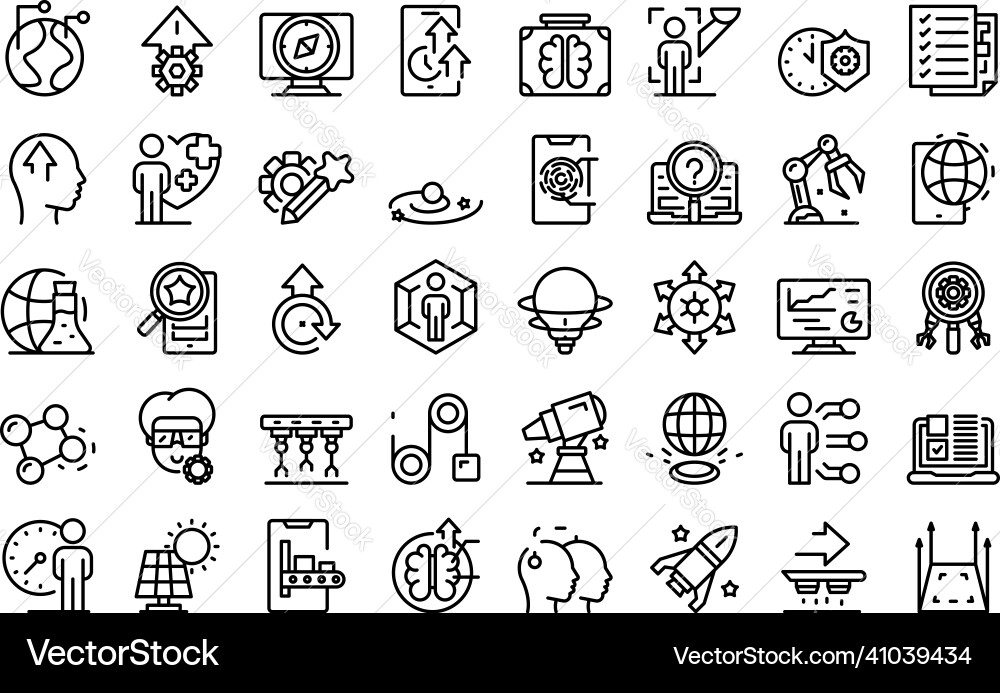 Commitment to innovation icons set outline Commitment to innovation icons set outline vector image