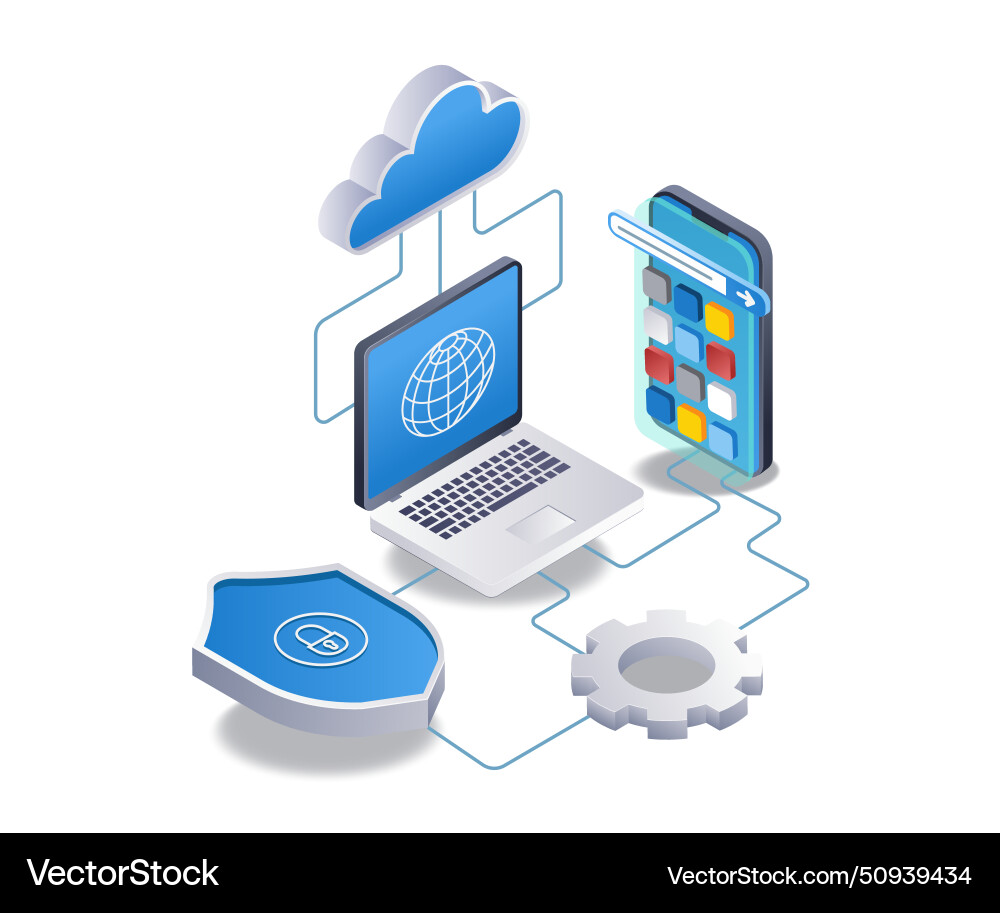 Computer security data cloud server smartphone Computer security data cloud server smartphone vector image