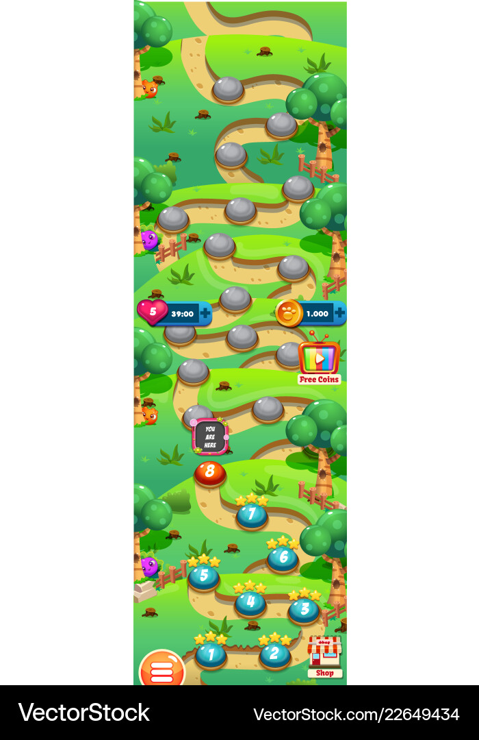 Mobile Game Level Map - World Map Assets vector image