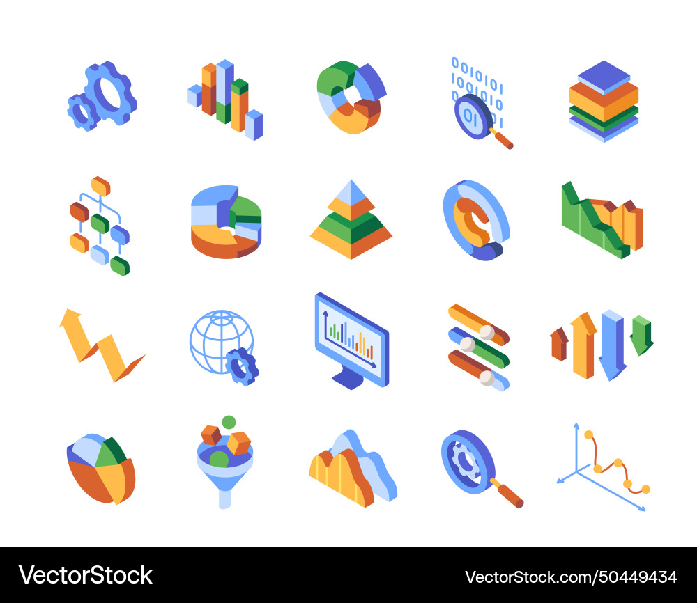 Set of data analysis related colorful icons vector image