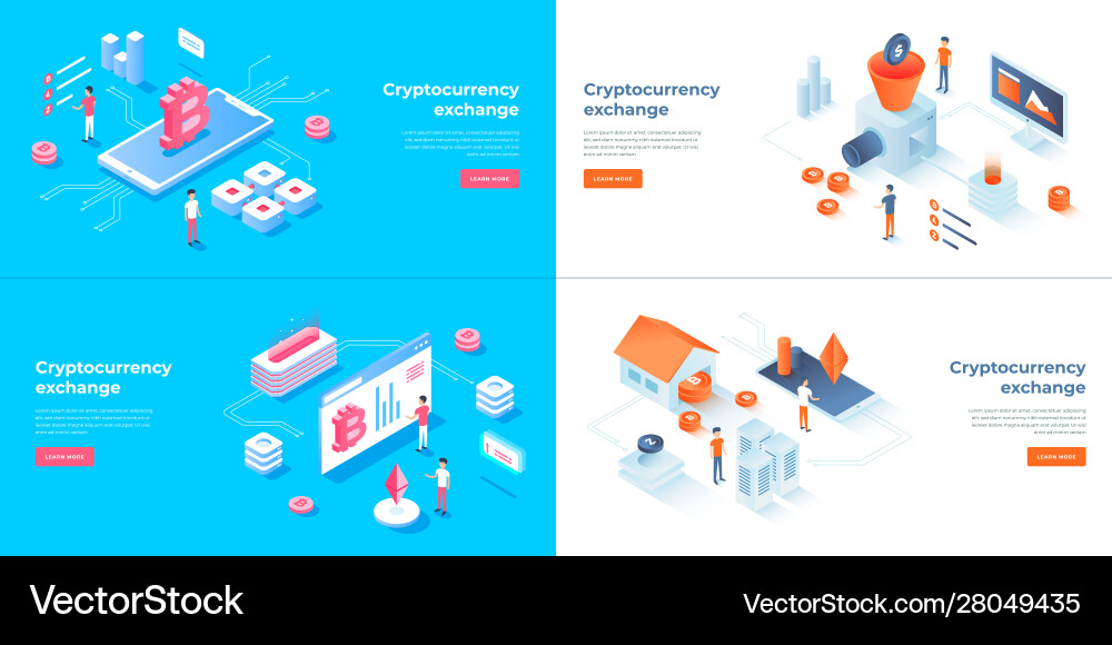 Cryptocurrency exchange and blockchain 3d Cryptocurrency exchange and blockchain 3d vector image