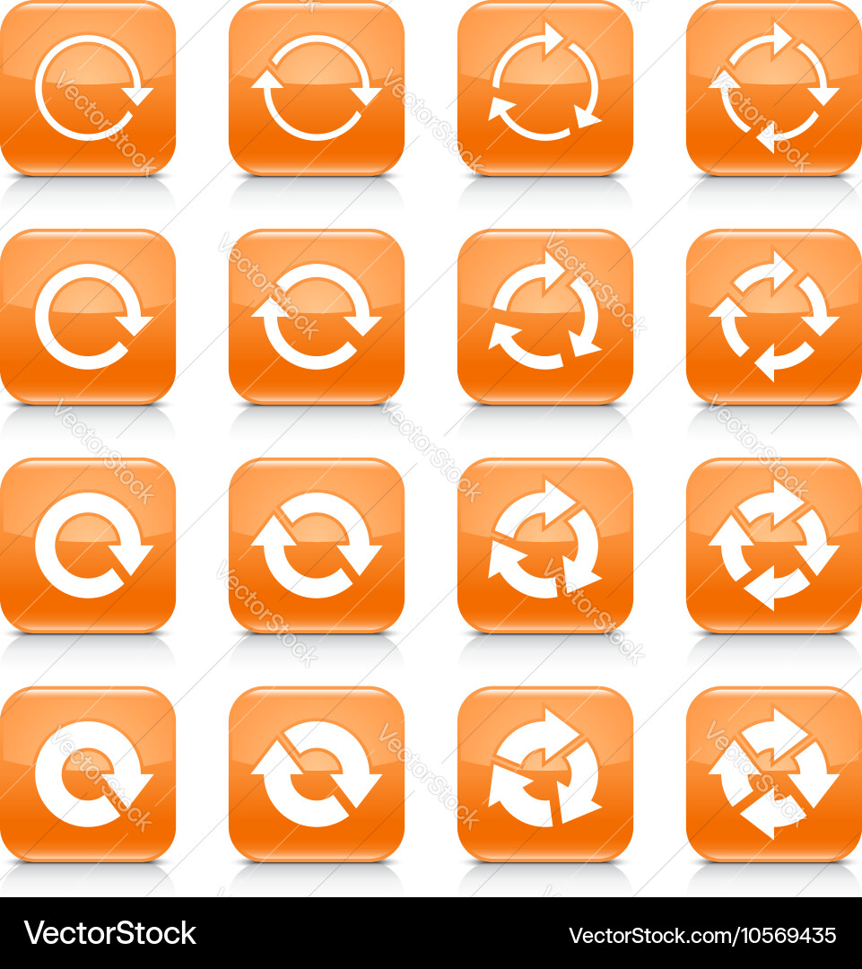 Orange arrow reset sign square icon web button Vector Image