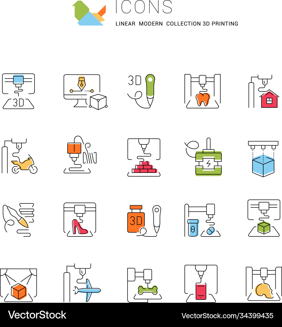 Set line icons 3d printing Set line icons 3d printing vector image