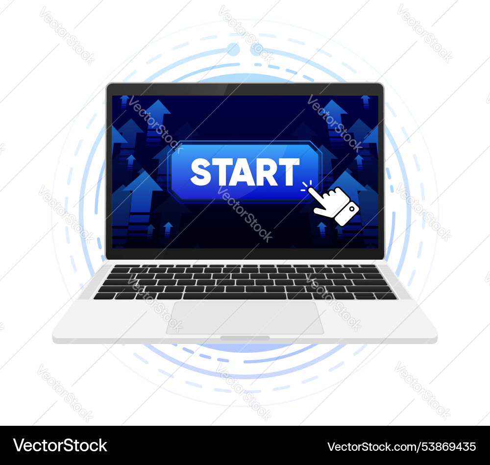 Start button on screen device level up Start button on screen device level up Vector Image