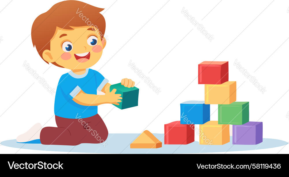 Child Stacking Blocks - Learning Activity Vector Image