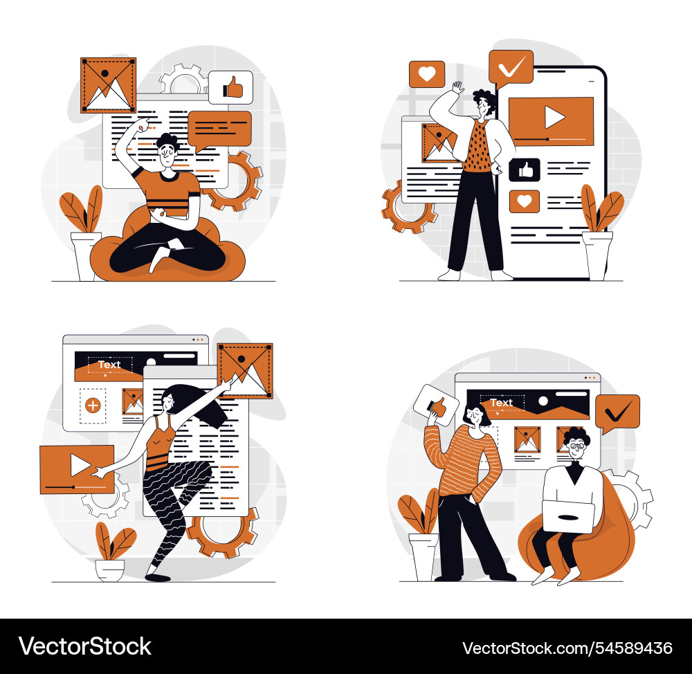 Content manager concept set in flat design for web Vector Image