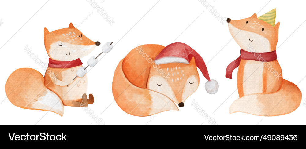 Fuchs mit Weihnachtskostüm Aquarellfarbe Fuchs mit Weihnachtskostüm Aquarellfarbe vektorbild