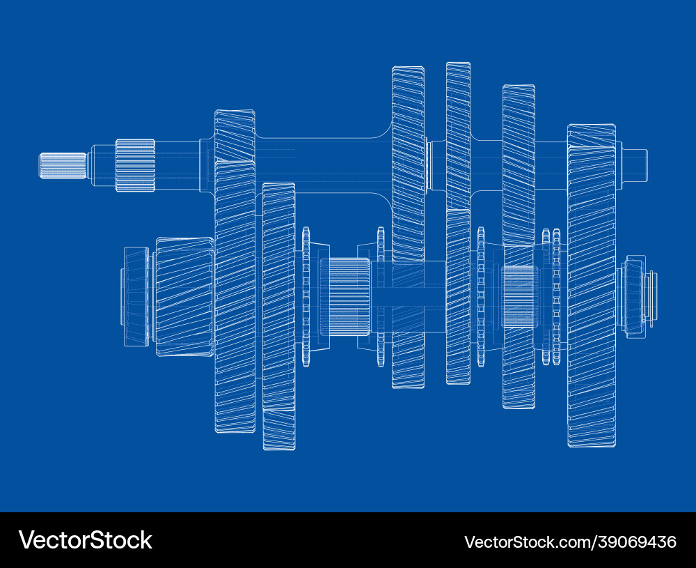 Gearbox sketch rendering of 3d vector image