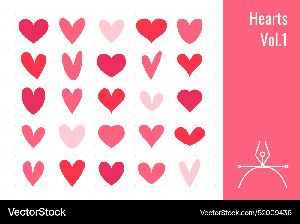 Heart shape collection in red and pink set Heart shape collection in red and pink set vector image