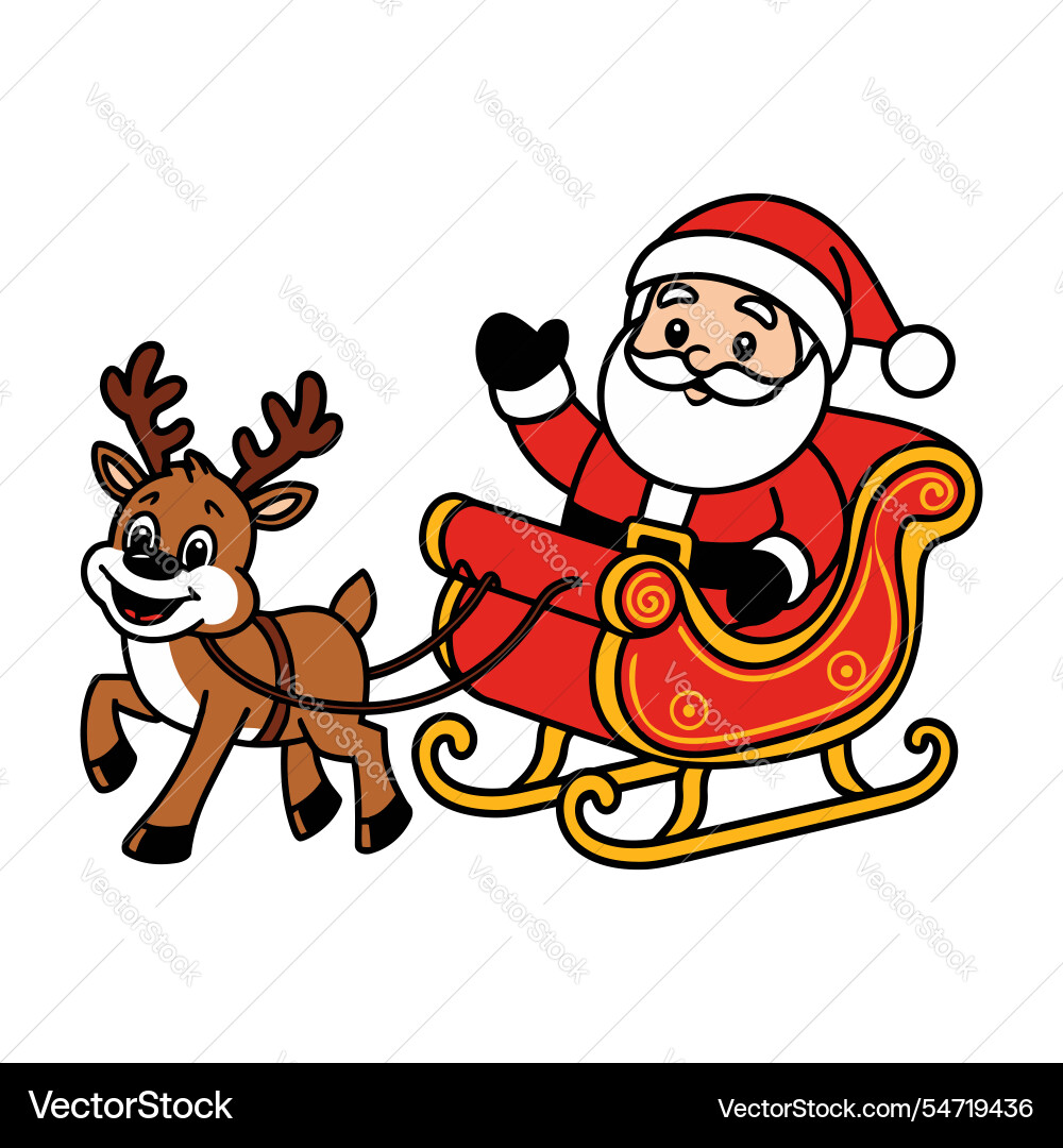 Jolly santa claus riding sleigh with reindeer Jolly santa claus riding sleigh with reindeer vector image