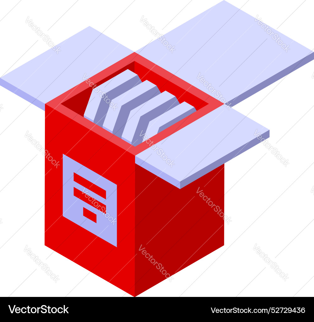 Red open box containing server processors Red open box containing server processors vector image