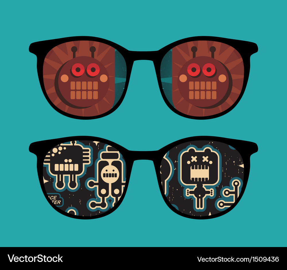 Retro sunglasses with robots reflection Vector Image