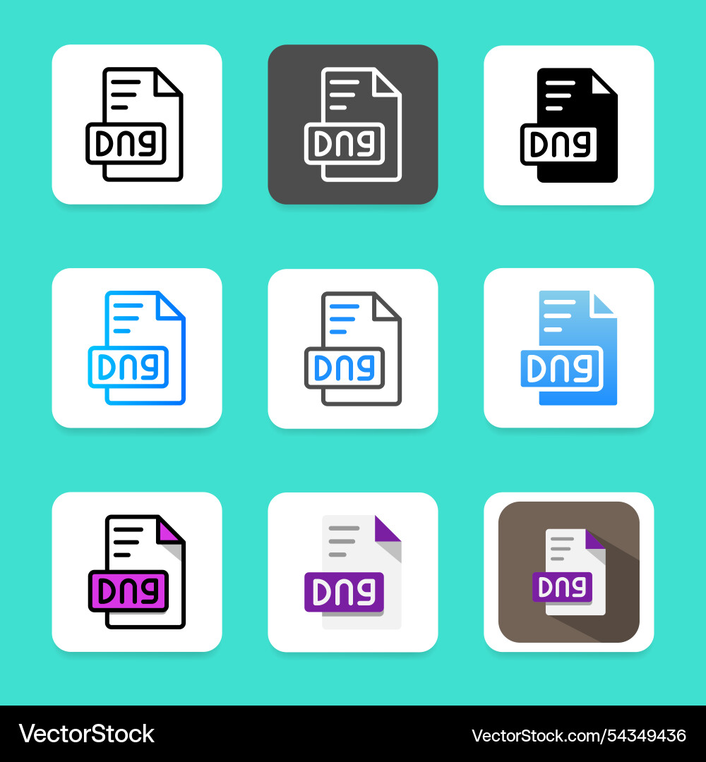 Set dng icons of file formats various types Set dng icons of file formats various types Vector Image