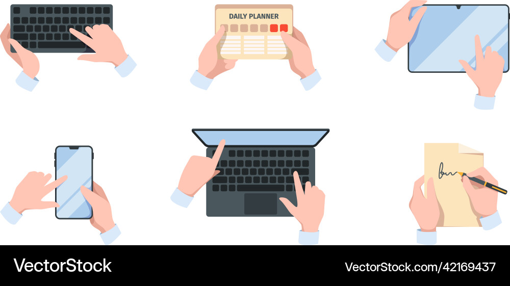 Business hands top view data analytics Vector Image
