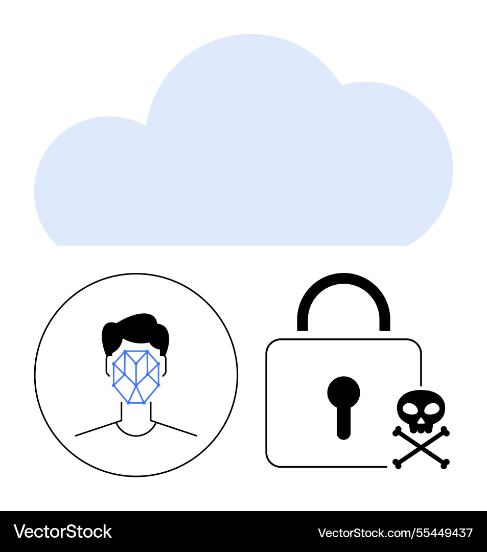 Cloud security with facial recognition data Cloud security with facial recognition data vector image