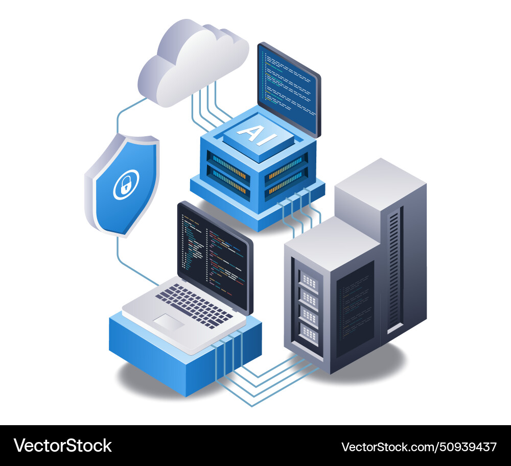 Computer technology cloud server artificial Computer technology cloud server artificial vector image