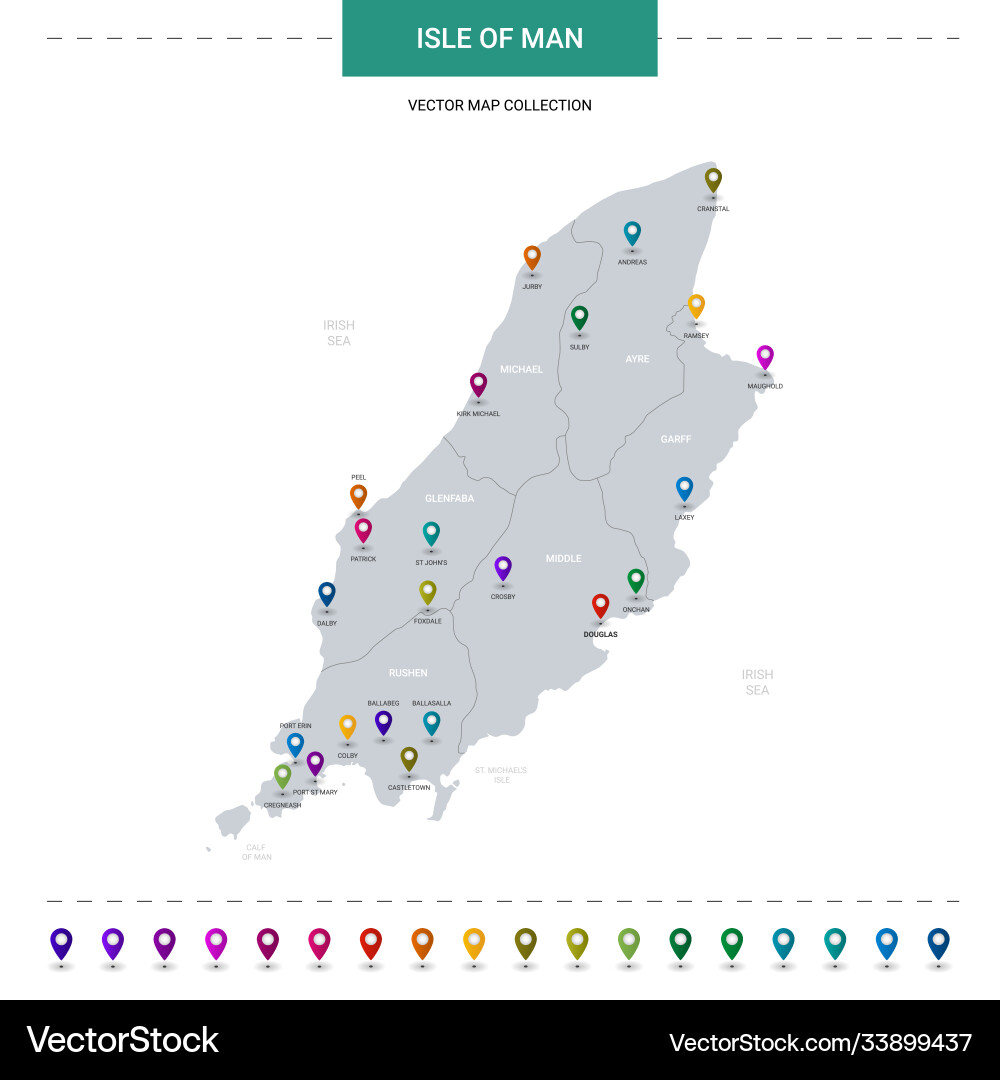 Isle man map with location pointer marks Isle man map with location pointer marks vector image