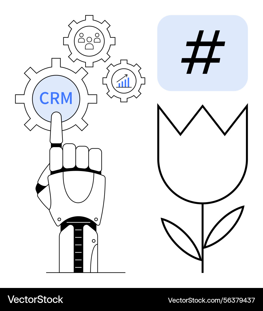 Robotic hand interacting with crm interface Robotic hand interacting with crm interface vector image