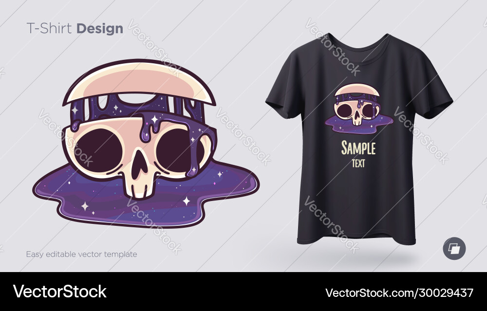 Skull with flowing cosmos t-shirt design print Skull with flowing cosmos t-shirt design print vector image