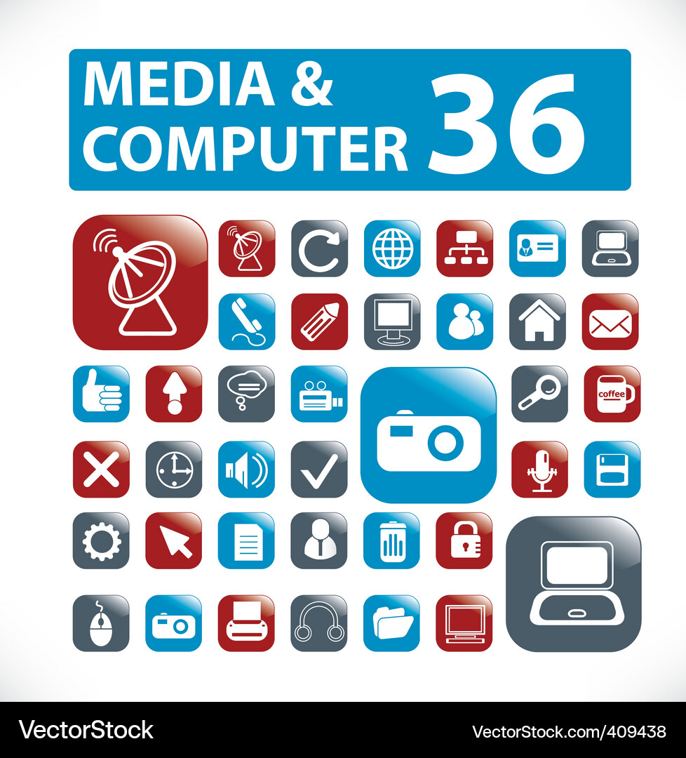 36 media computer buttons Vector Image