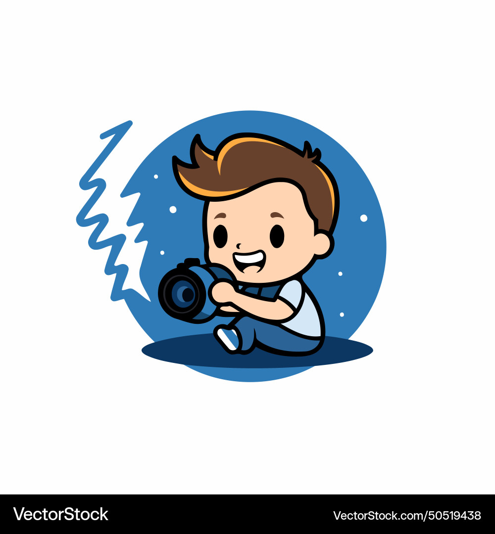 Cute little photographer boy with camera Vector Image