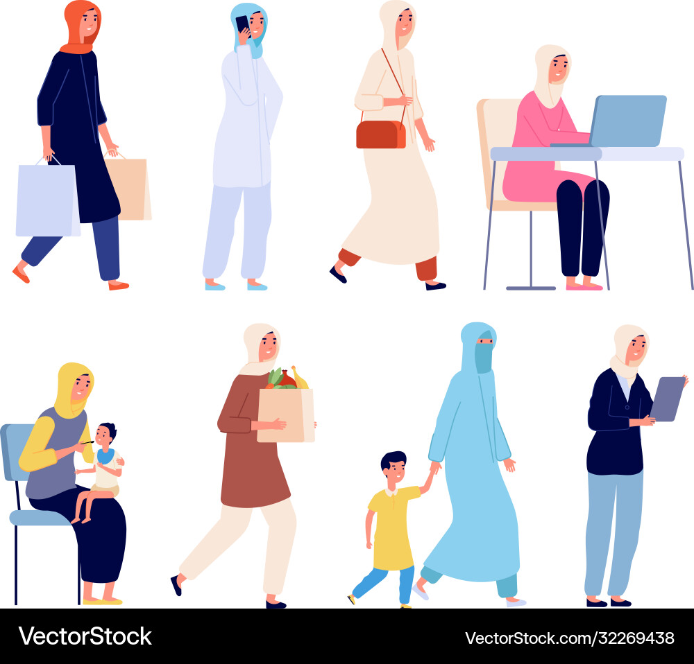 muslimische Frauen Mode arab shopaholic weiblich Muslimische Frauen Mode arab shopaholic weiblich vektorbild