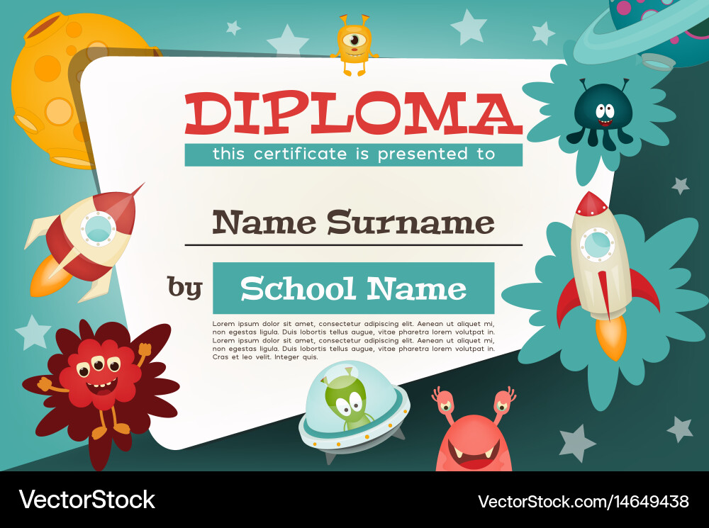 Space Diploma - Alien Kids Vector Image