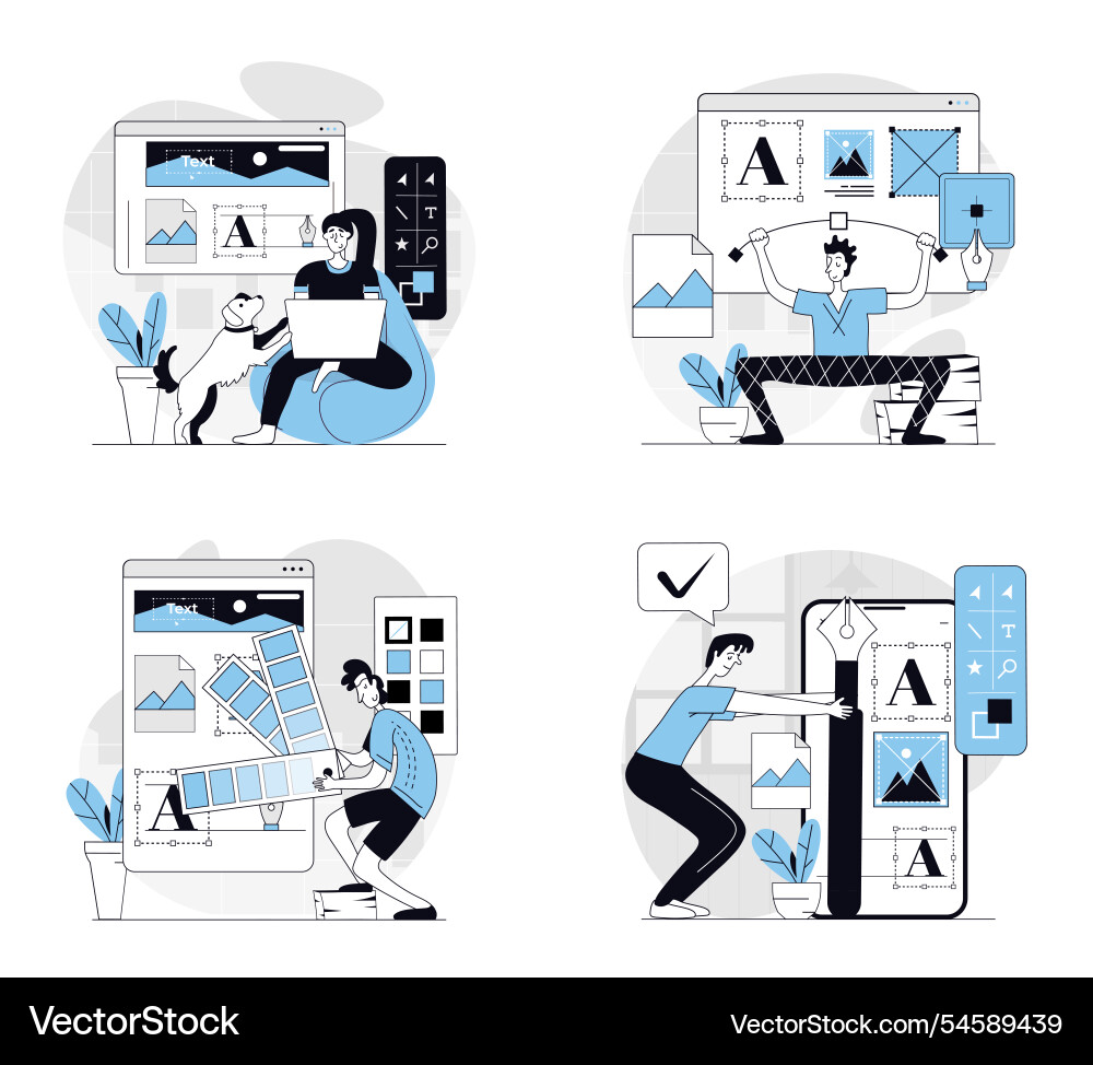 Designer studio concept set in flat design for web Designer studio concept set in flat design for web Vector Image
