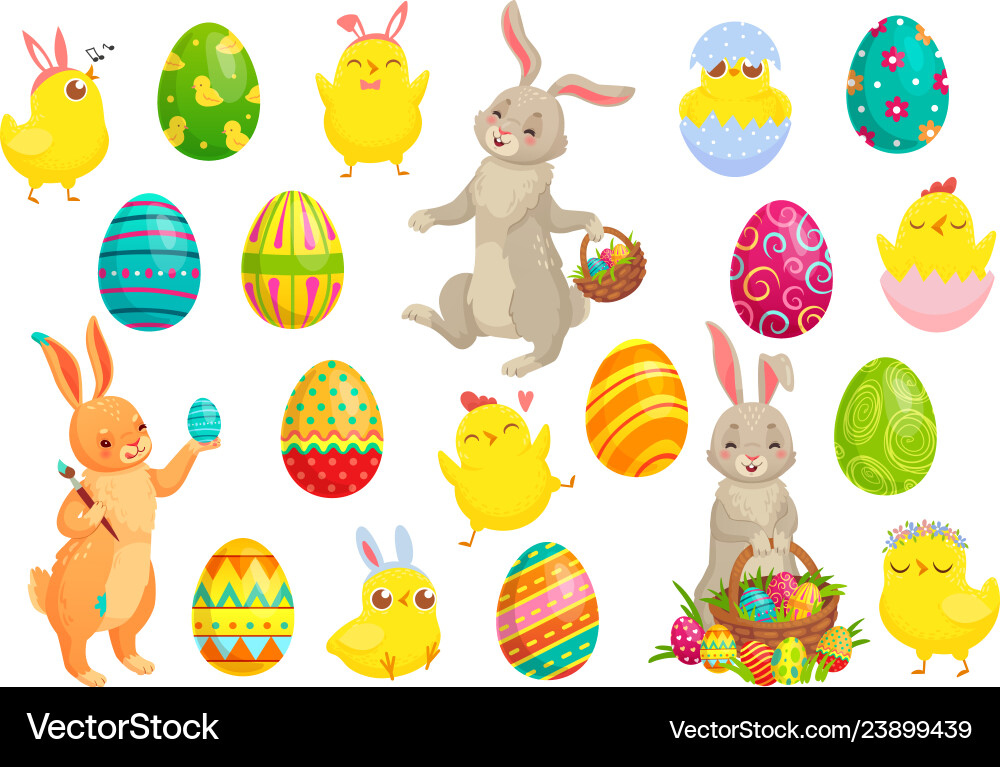 Easter Eggs & Rabbits - Spring Theme Vector Image