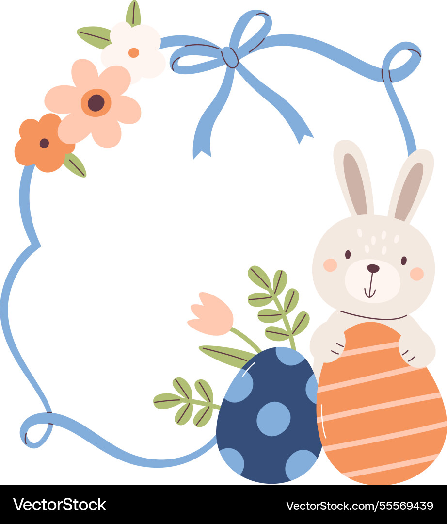 Ribbon frame with easter eggs and rabbit Ribbon frame with easter eggs and rabbit vector image