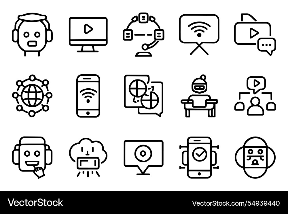 Assistant connection bot editable stroke outline Assistant connection bot editable stroke outline vector image