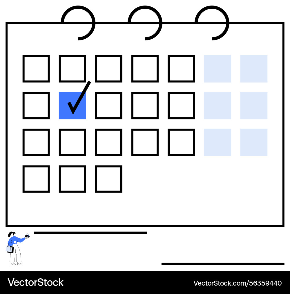 Calendar with highlighted date and tiny character Calendar with highlighted date and tiny character vector image