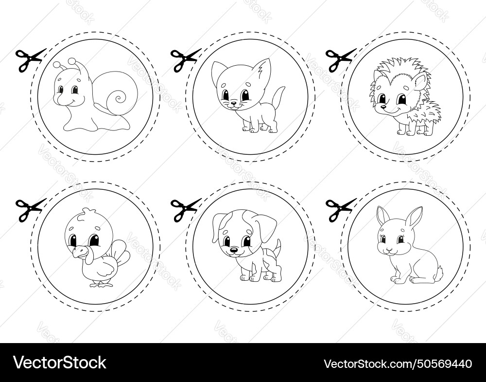 Cutting practice educational activity worksheet Vector Image