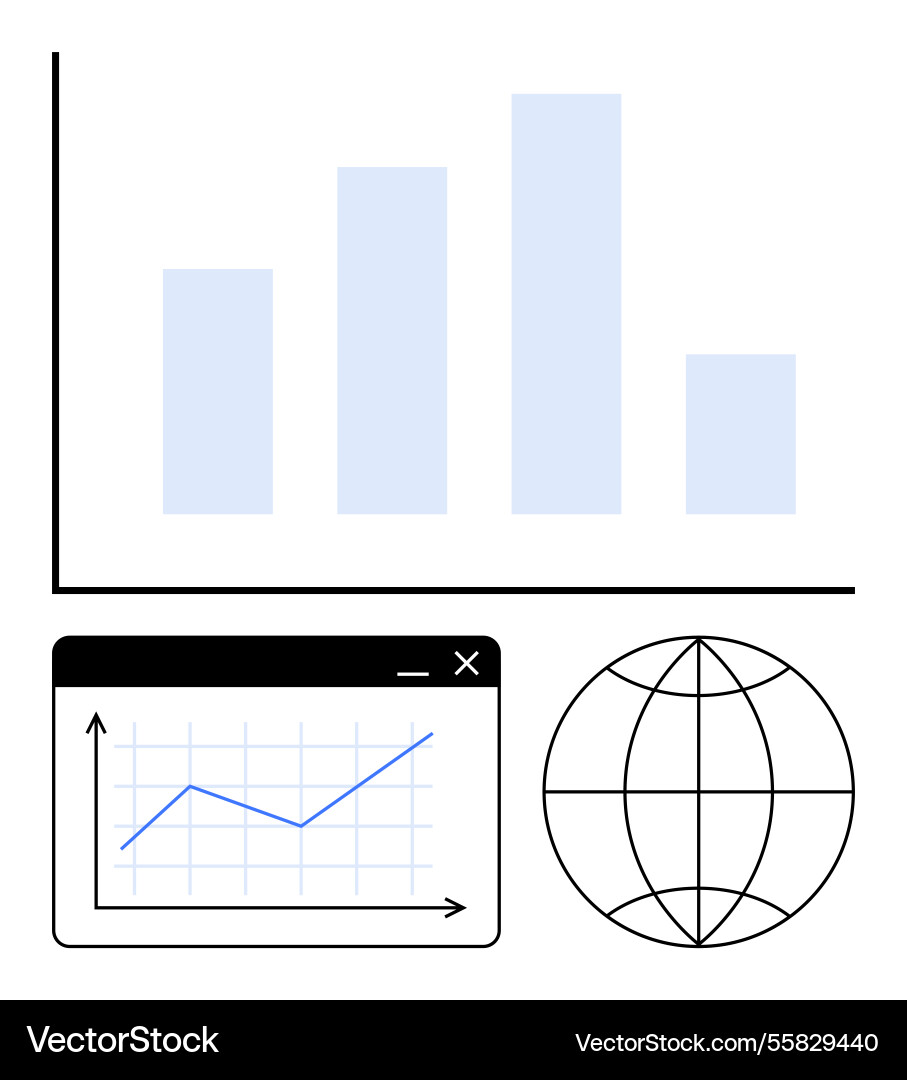 Global business analytics with bar graph line Global business analytics with bar graph line vector image