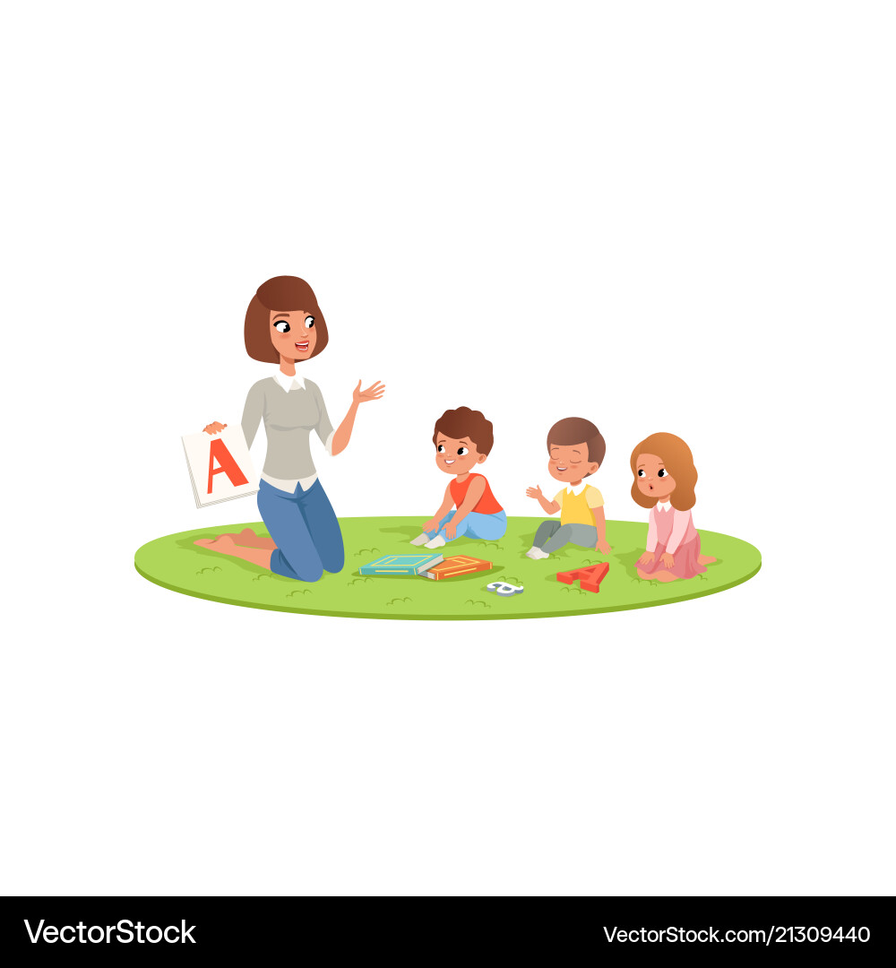 Kids Learning with Teacher Vector Image