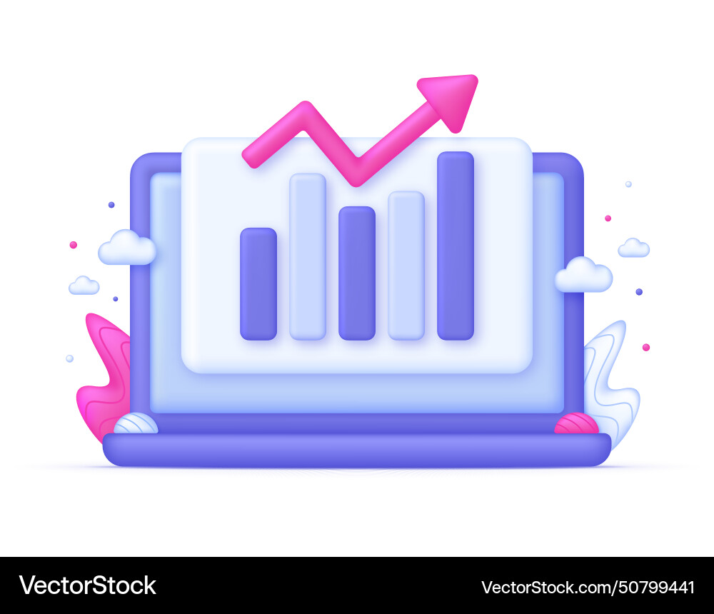 3d growing bar graph on computer 3d growing bar graph on computer vector image