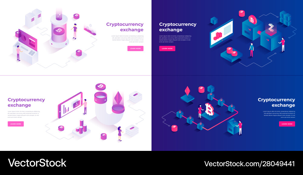 Cryptocurrency exchange and blockchain 3d Cryptocurrency exchange and blockchain 3d vector image