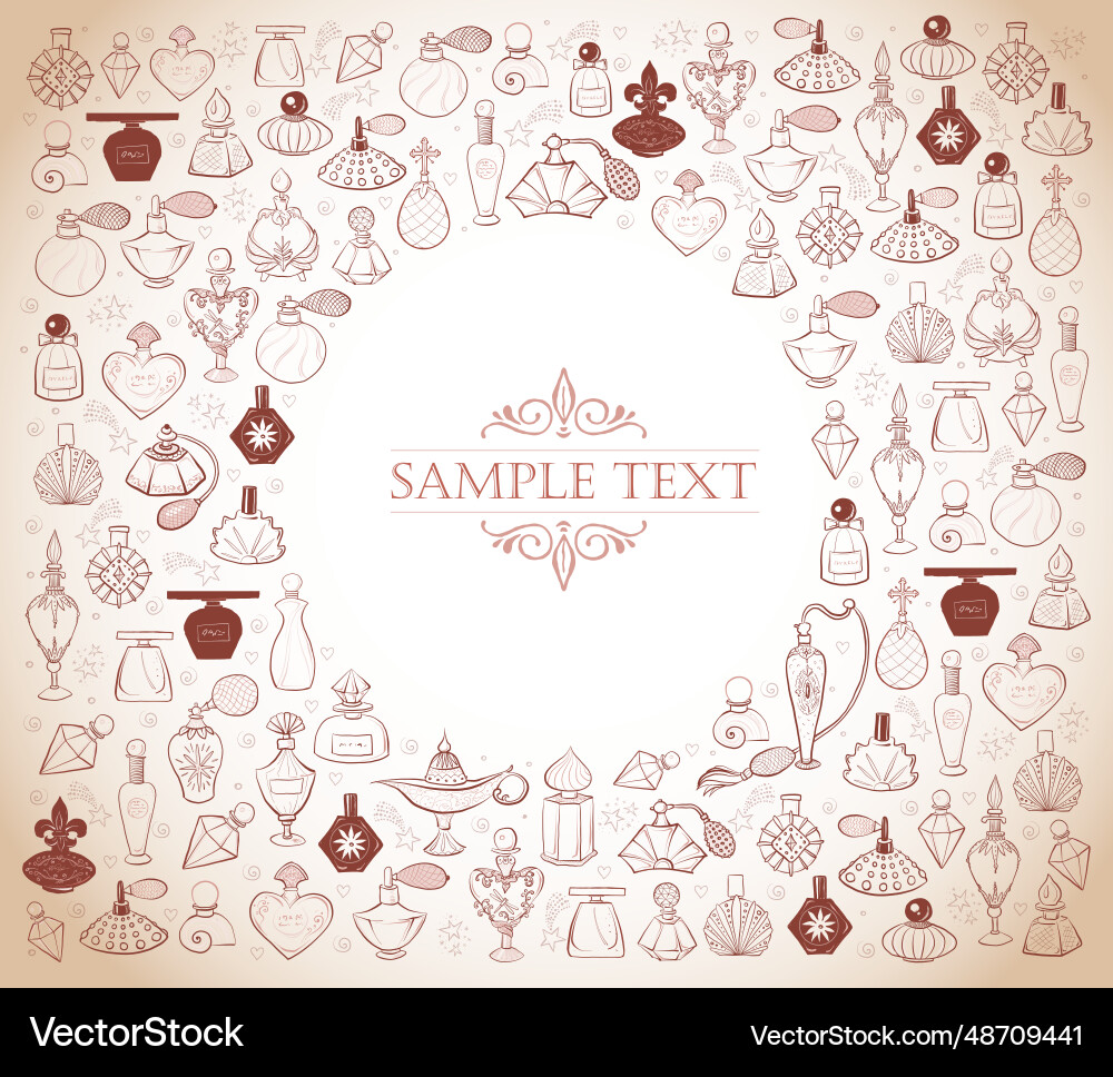 Design template with doodle perfume bottles Design template with doodle perfume bottles vector image