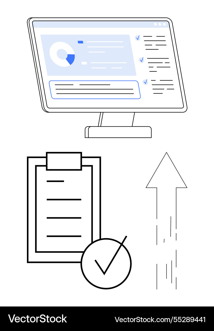 Digital dashboard with checklist and upward arrow Digital dashboard with checklist and upward arrow vector image