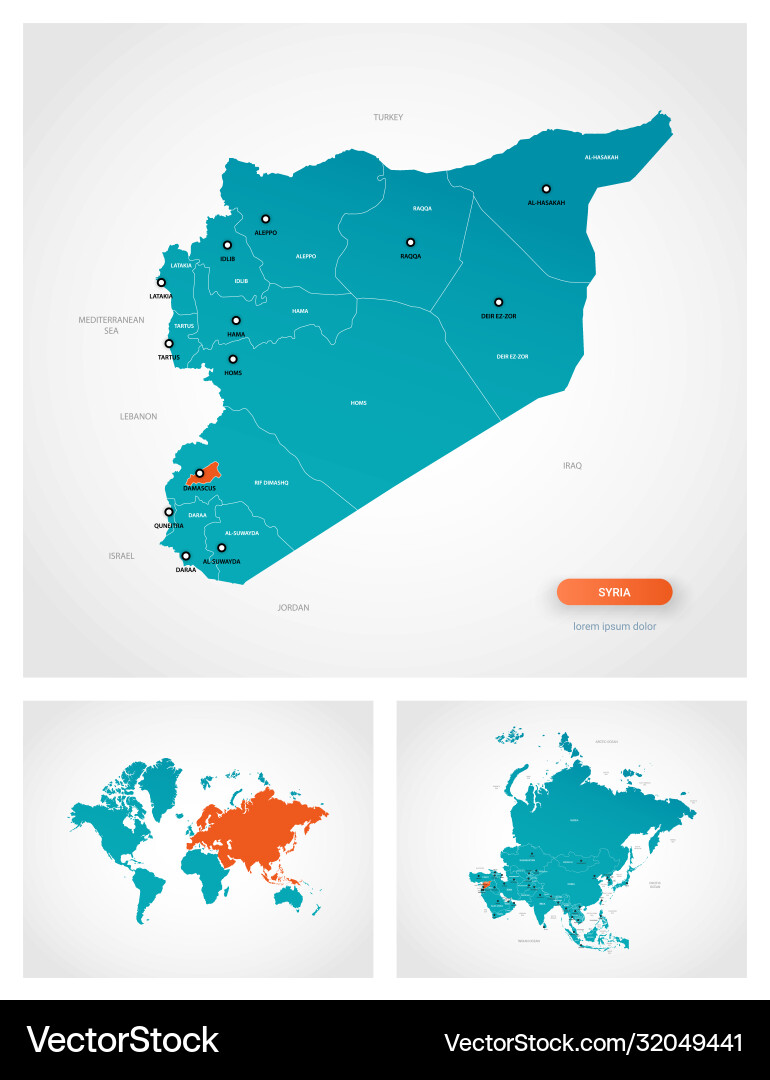 Editable template map syria with marks Vector Image