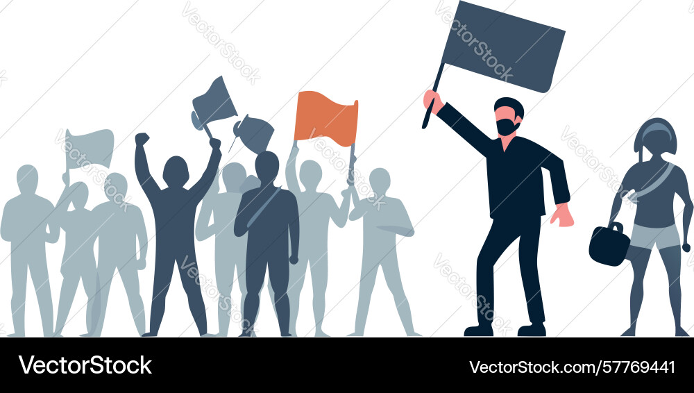 Enthusiastic crowd demonstrating with flags Vector Image