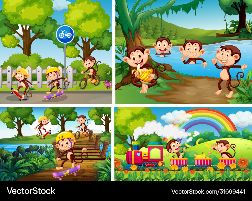 Set monkey in different background Set monkey in different background vector image