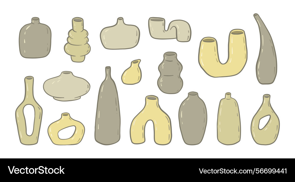 Set of abstract ceramic vases in minimalistic hand Set of abstract ceramic vases in minimalistic hand Vector Image