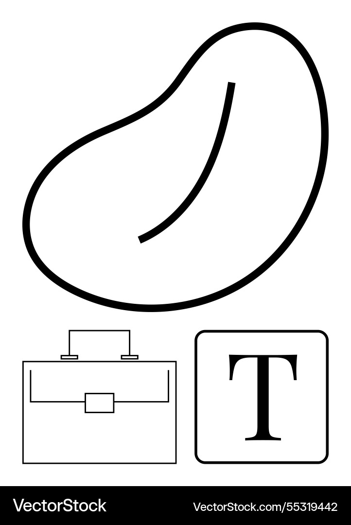 Abstract bean shape with text icon and briefcase Abstract bean shape with text icon and briefcase vector image