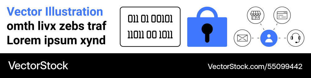 Blue padlock icon with binary code and security Blue padlock icon with binary code and security vector image