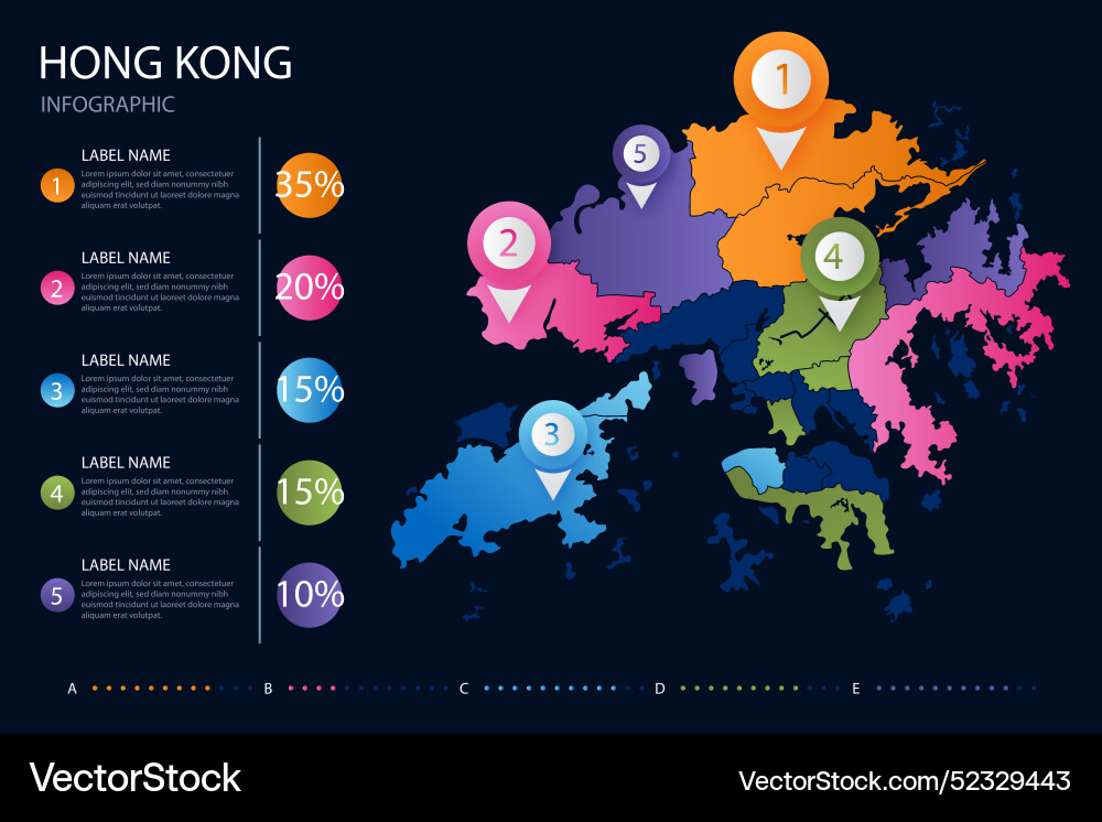 Colored gradient hong kong map infographic Vector Image